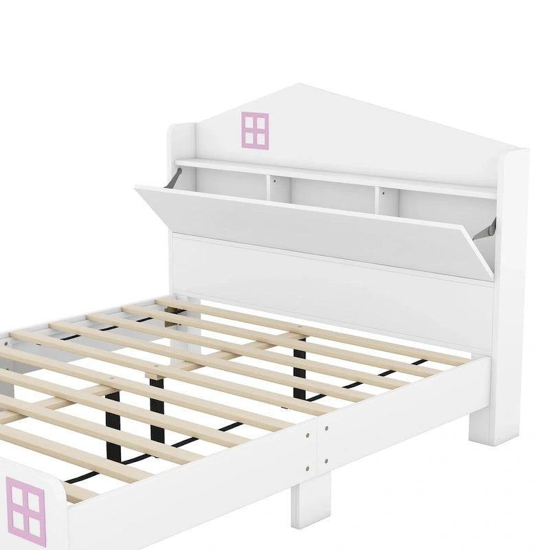 Lit cabane en bois de taille standard avec tête de lit de rangement