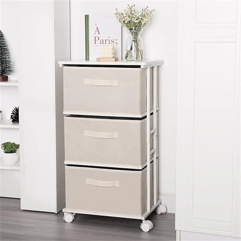 Commode en tissu à 3 tiroirs avec roulettes