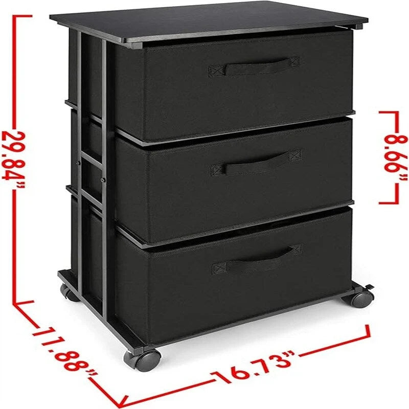Commode en tissu à 3 tiroirs avec roulettes