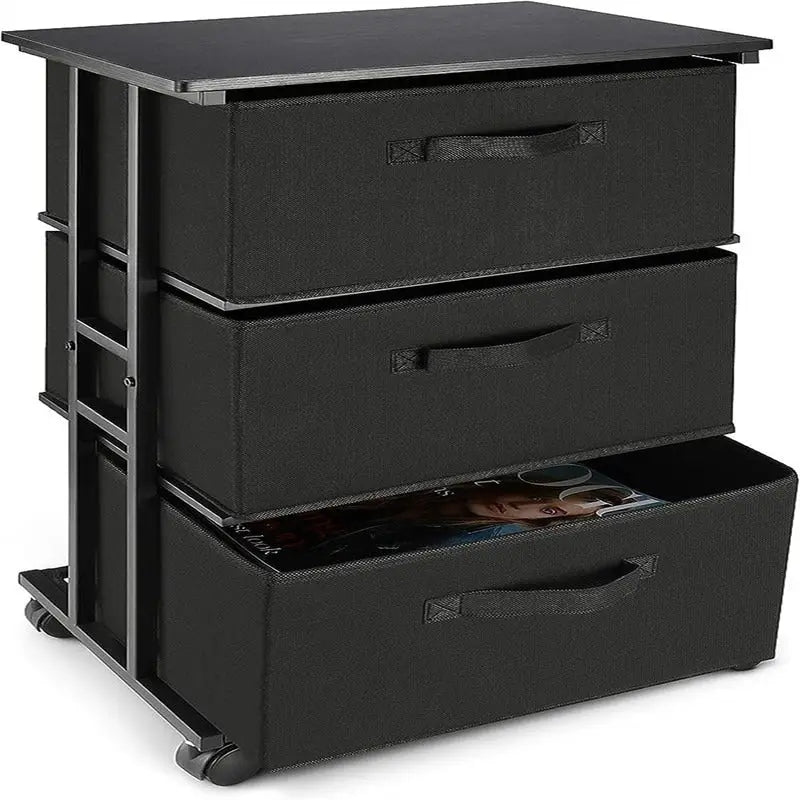 Commode en tissu à 3 tiroirs avec roulettes