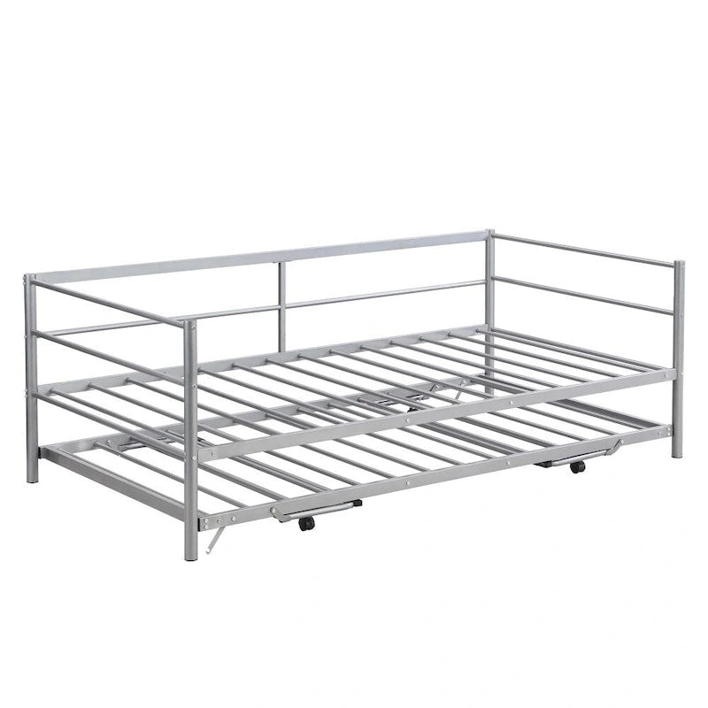 Lit de repos double en métal avec lit gigogne réglable, lit gigogne relevable