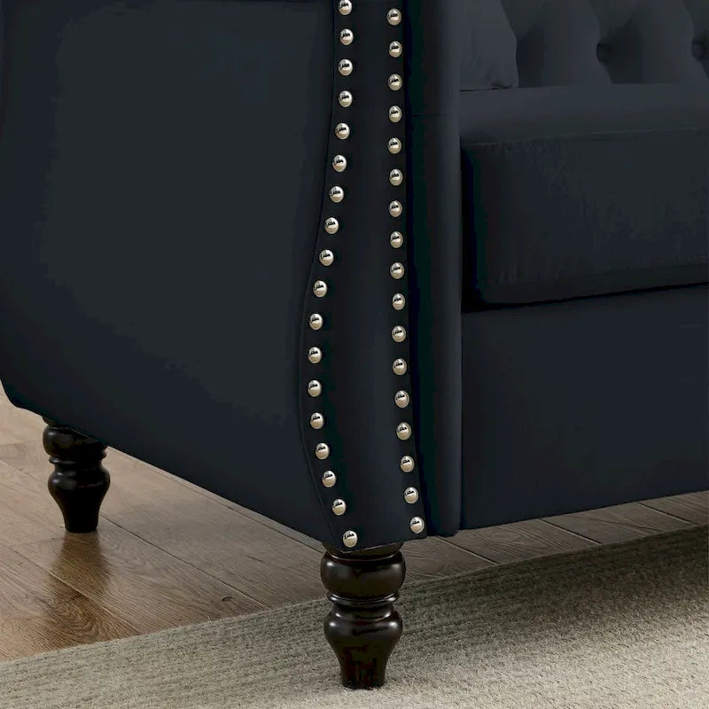 Canapé Chesterfield 3 places capitonné avec accoudoirs roulés et clous décoratifs