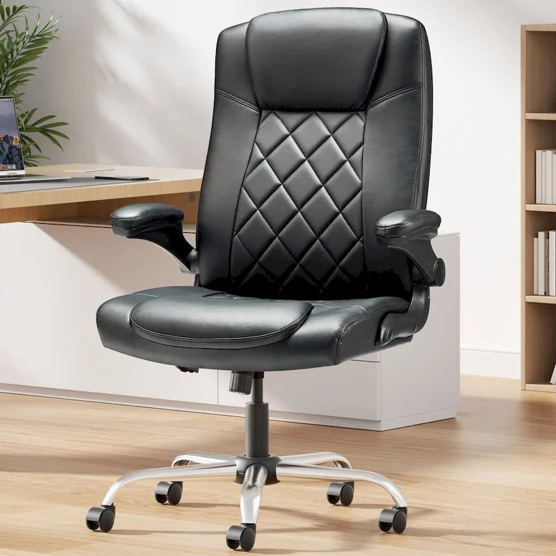Fauteuil de bureau pivotant en similicuir PU avec accoudoirs relevables ergonomique