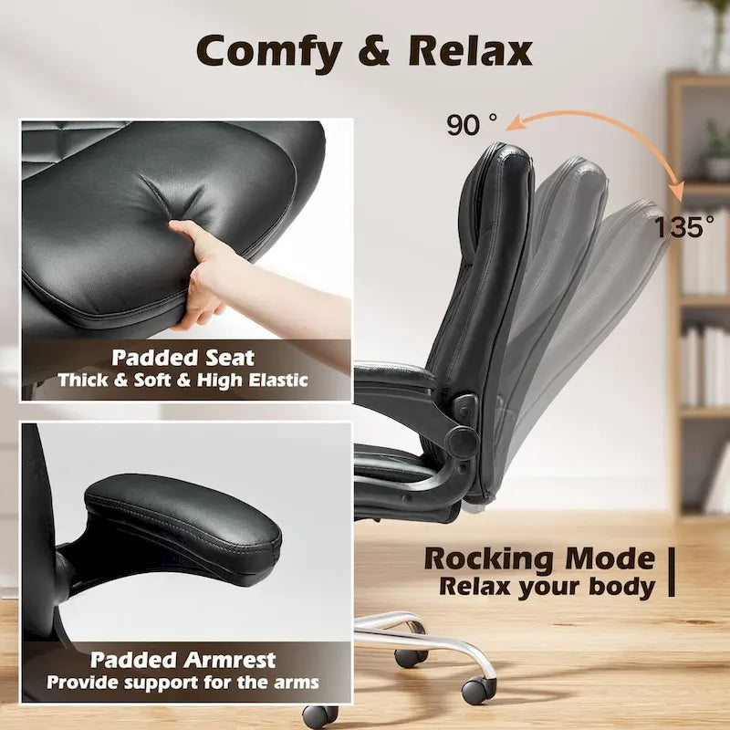 Fauteuil de bureau pivotant en similicuir PU avec accoudoirs relevables ergonomique