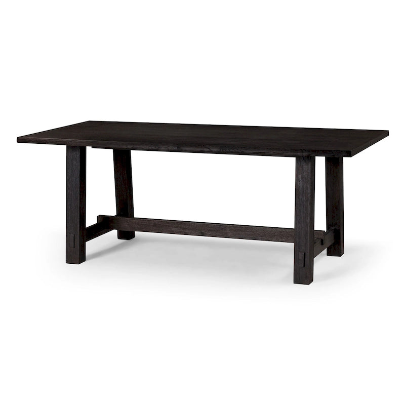 Table de salle à manger rectangulaire en bois massif, fini noir vieilli