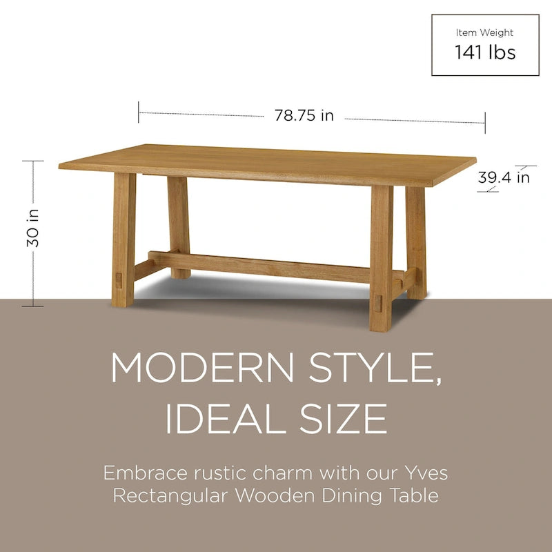 Table de salle à manger rectangulaire en bois massif, fini noir vieilli
