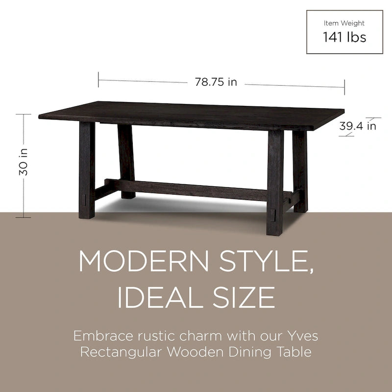 Table de salle à manger rectangulaire en bois massif, fini noir vieilli