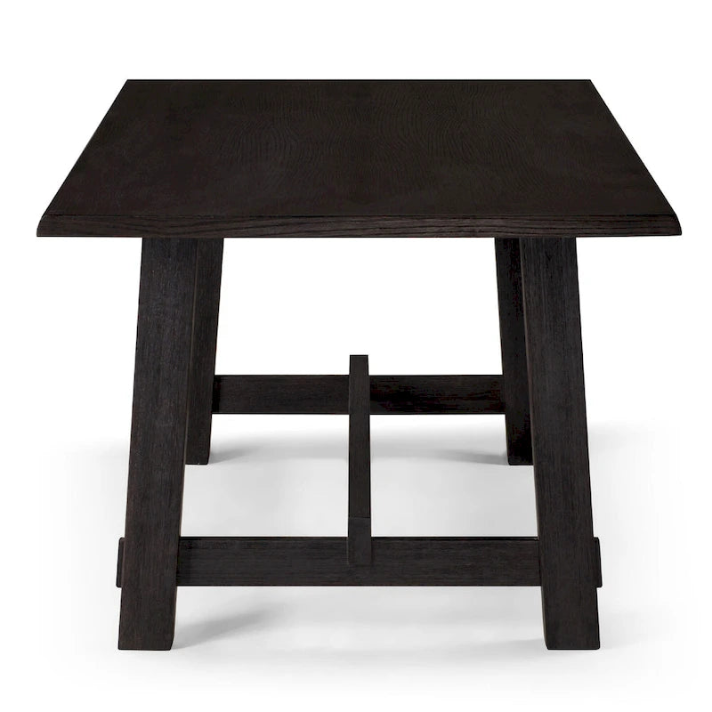 Table de salle à manger rectangulaire en bois massif, fini noir vieilli