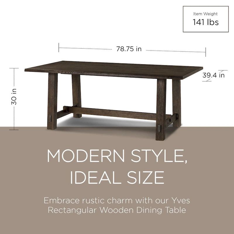 Table de salle à manger rectangulaire en bois massif, fini noir vieilli