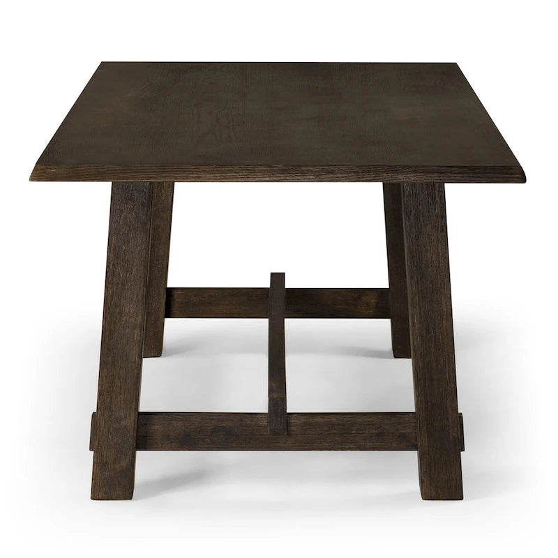 Table de salle à manger rectangulaire en bois massif, fini noir vieilli