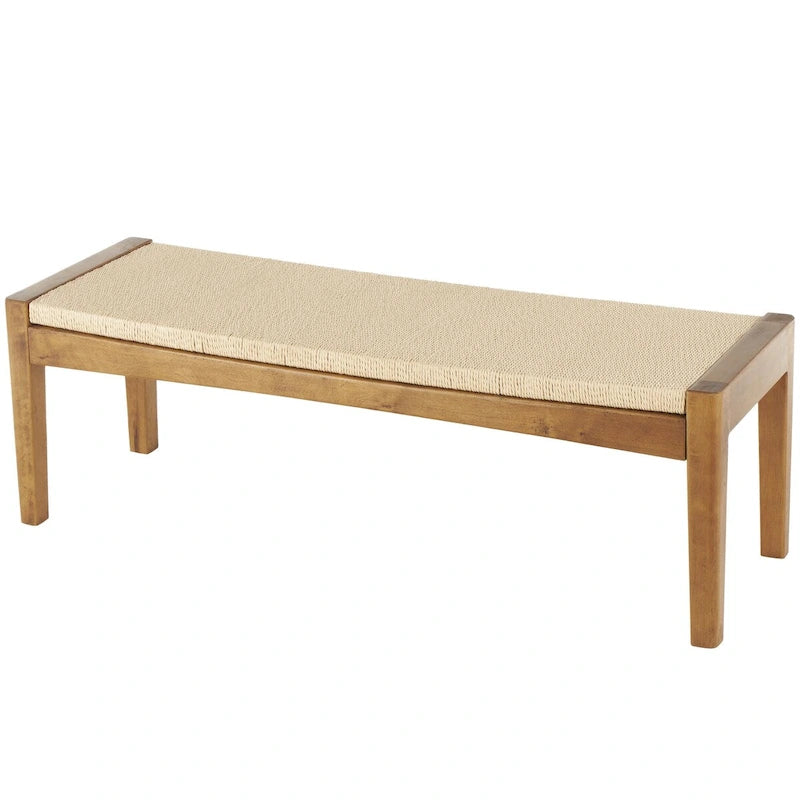 Banc d'intérieur traditionnel fait main en bois avec assise en corde tressée - Marron