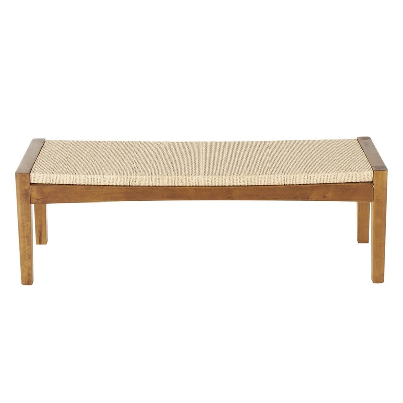 Banc d'intérieur traditionnel fait main en bois avec assise en corde tressée - Marron
