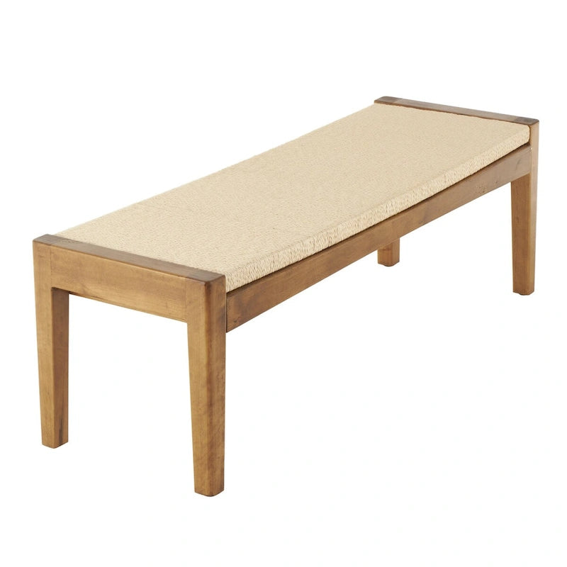 Banc d'intérieur traditionnel fait main en bois avec assise en corde tressée - Marron