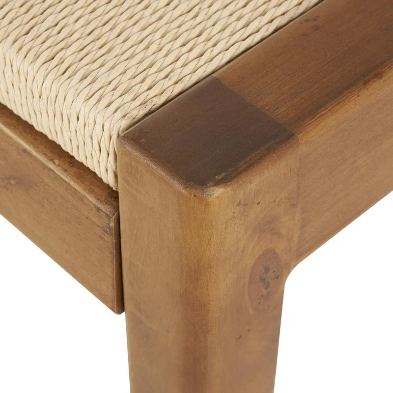 Banc d'intérieur traditionnel fait main en bois avec assise en corde tressée - Marron