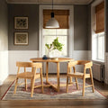 Table à manger moderne ronde en bois massif avec piètement géométrique