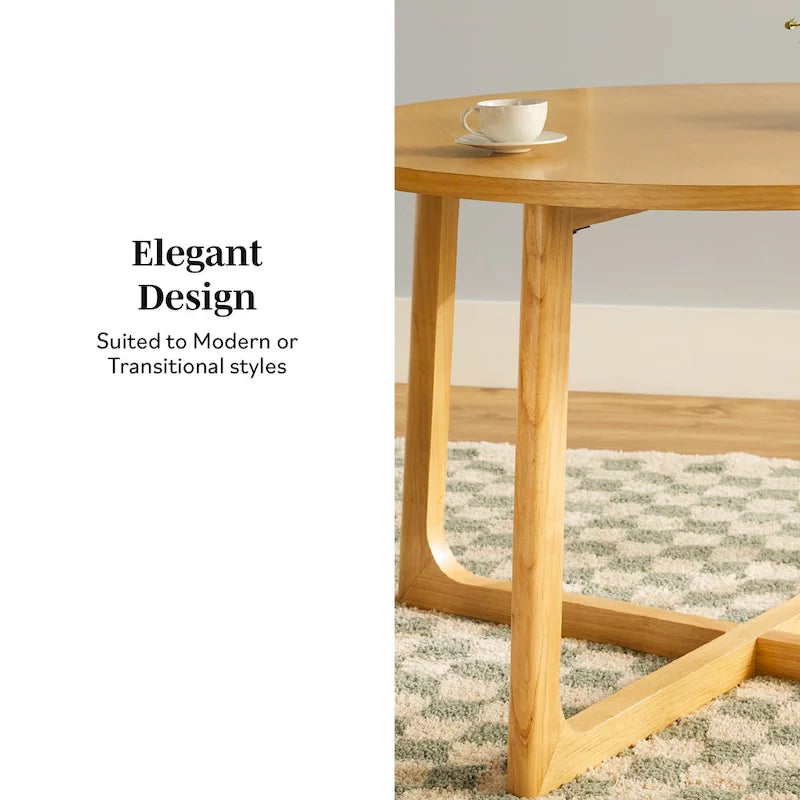 Table à manger moderne ronde en bois massif avec piètement géométrique