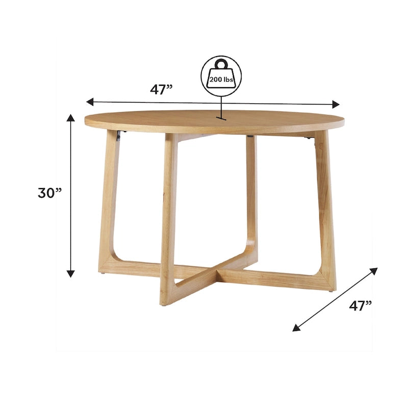 Table à manger moderne ronde en bois massif avec piètement géométrique