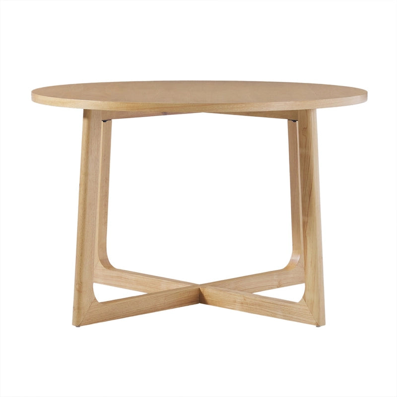 Table à manger moderne ronde en bois massif avec piètement géométrique