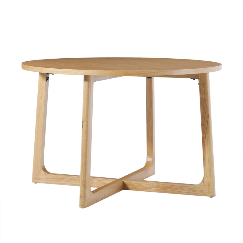 Table à manger moderne ronde en bois massif avec piètement géométrique
