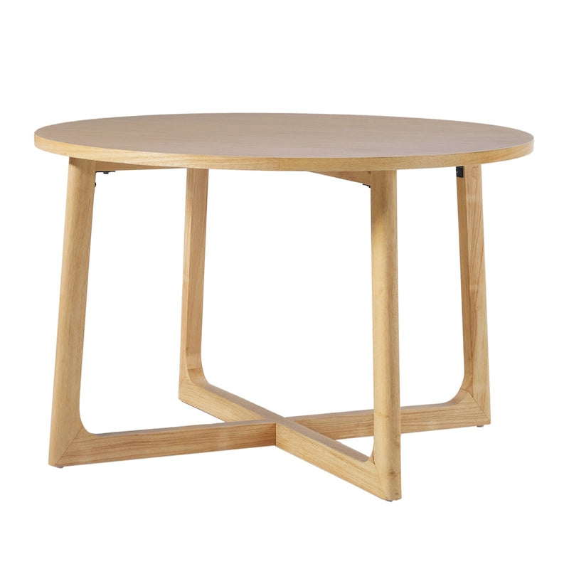 Table à manger moderne ronde en bois massif avec piètement géométrique
