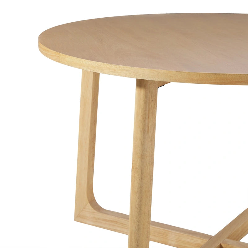 Table à manger moderne ronde en bois massif avec piètement géométrique
