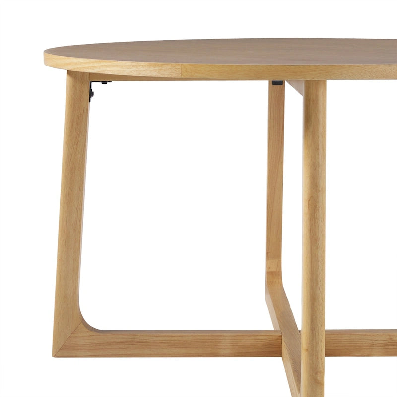 Table à manger moderne ronde en bois massif avec piètement géométrique