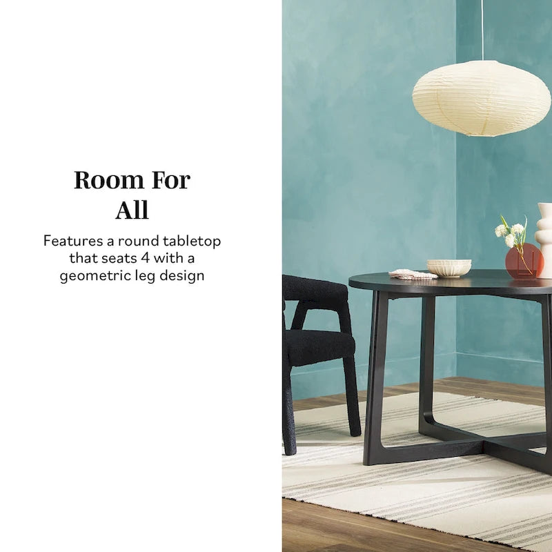 Table à manger moderne ronde en bois massif avec piètement géométrique