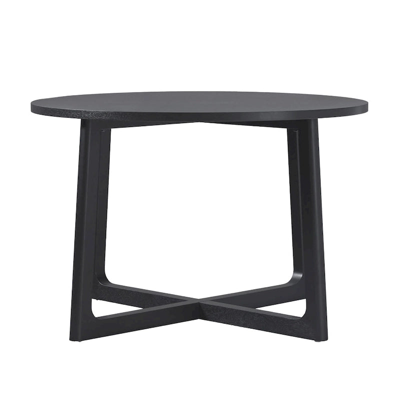 Table à manger moderne ronde en bois massif avec piètement géométrique