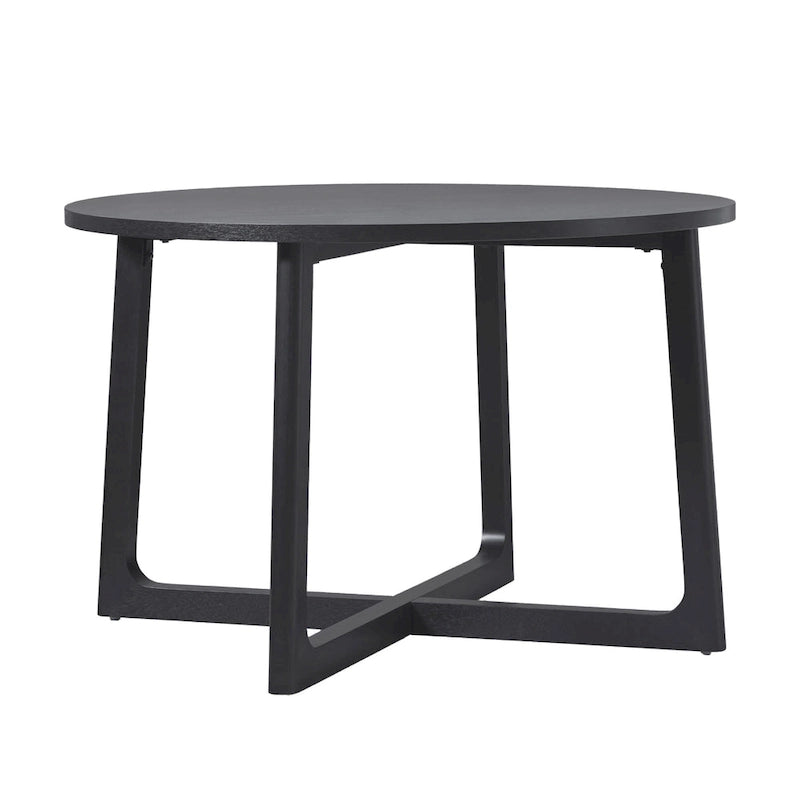 Table à manger moderne ronde en bois massif avec piètement géométrique
