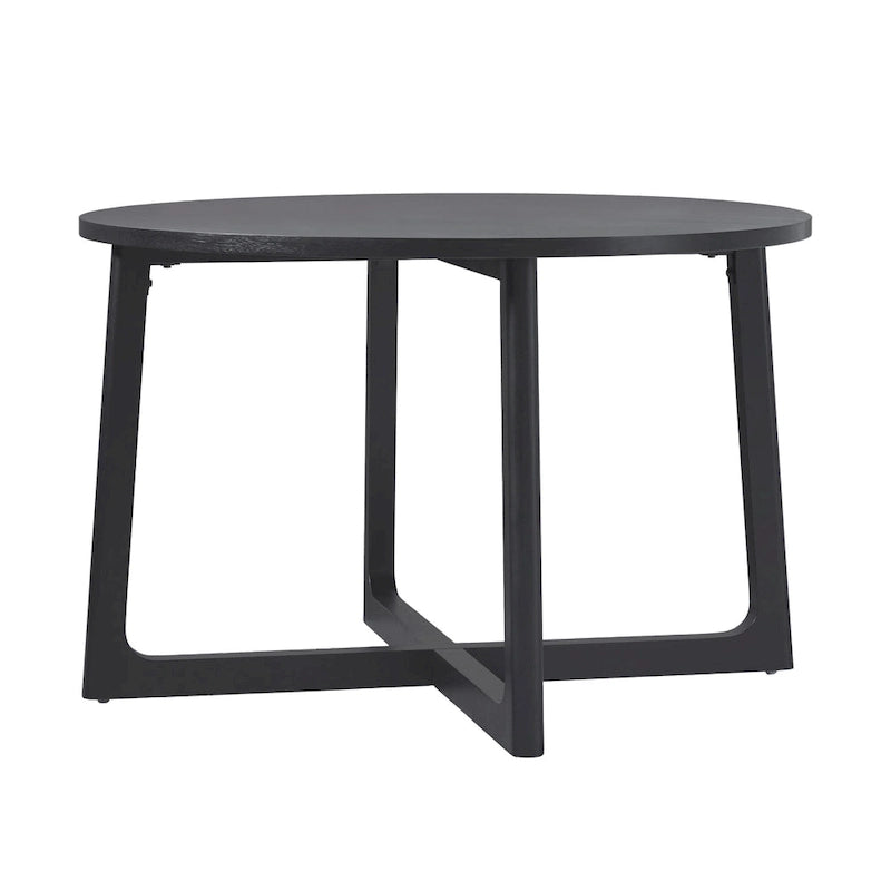 Table à manger moderne ronde en bois massif avec piètement géométrique
