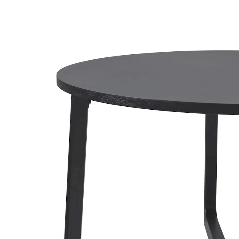 Table à manger moderne ronde en bois massif avec piètement géométrique